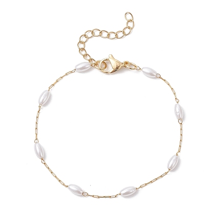 Браслеты из овальных бусин с пластиковым жемчугом, 316 Браслеты-цепочки из хирургической нержавеющей стали в виде скрепок для женщин