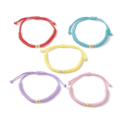 Плетеный браслет из латунных бусин, регулируемый браслет из вощеного полиэстера