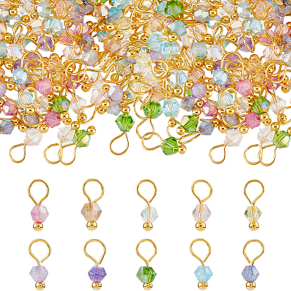 120 шт 10 цвета граненые стеклянные брелоки, ромбовидный шарм, с петлей из золотистой латуни с шарообразными головками