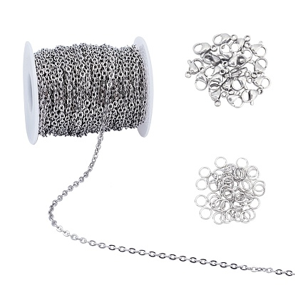 304 Stainless Steel Cable Chains, Jump Rings and Lobster Claw Clasps, Unwelded