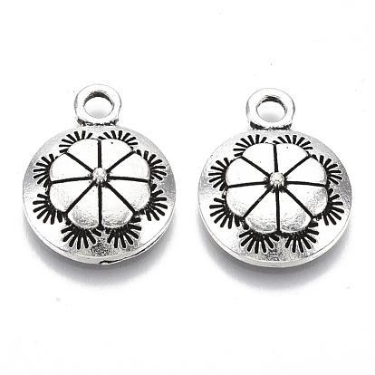Tibetischer stil Aluminium Anhänger & Charms, cadmiumfrei und bleifrei, flach rund mit Blume