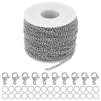 25m 304 chaînes gourmettes en acier inoxydable pour kit de fabrication de colliers à faire soi-même, avec 50 anneaux de saut en pièces et 20 fermoirs en pince de homard en pièces