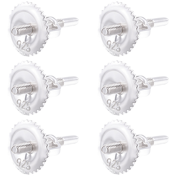 3 paires 925 écrous à vis en argent sterling, avec 1 feuille de tissu suédé double face chiffon de polissage argenté