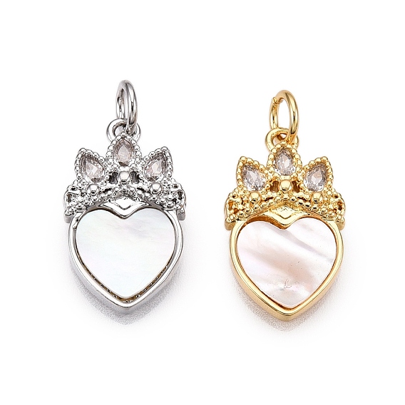 Латунные микропаве прозрачные подвески с фианитом, без кадмия и без свинца, с ракушкой и прыжковым кольцом, подвески в виде сердца и короны