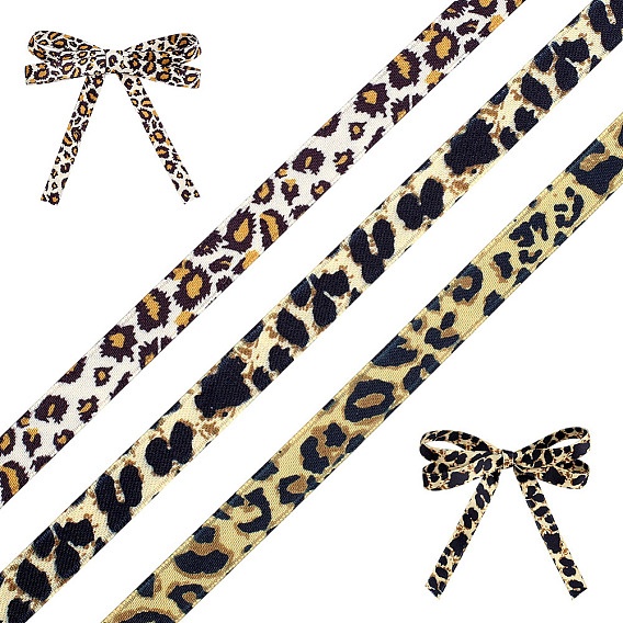 3 Colors Leopard Print Polyester Cotton Ribbon, for Garment Accessories, Gift Decoration