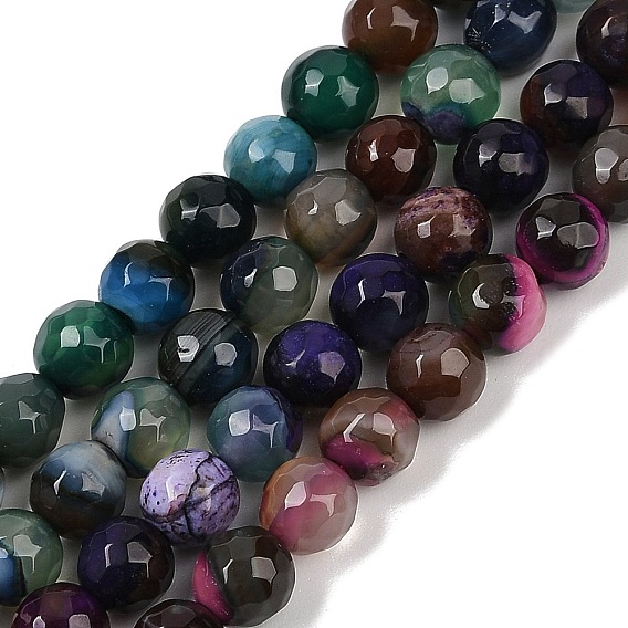 Природный агат бисер нитей, окрашенная и подогревом, круглые, граненые