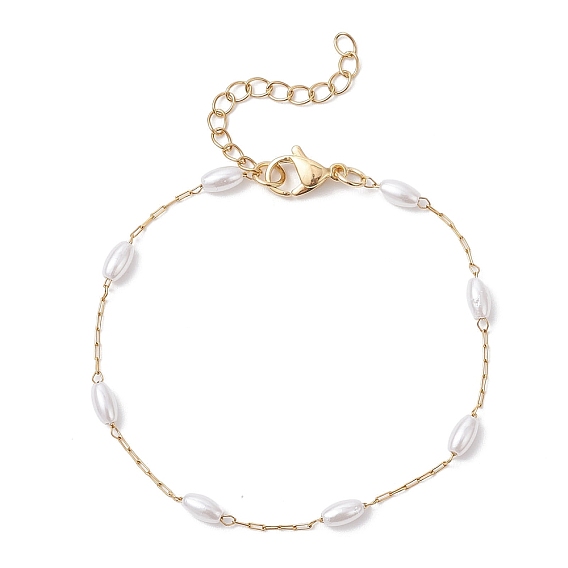 Браслеты из овальных бусин с пластиковым жемчугом, 316 Браслеты-цепочки из хирургической нержавеющей стали в виде скрепок для женщин