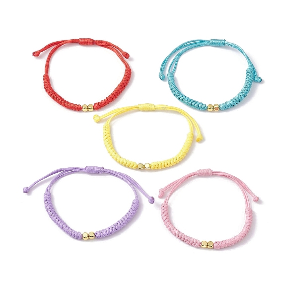 Плетеный браслет из латунных бусин, регулируемый браслет из вощеного полиэстера