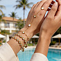 Summer 304 Stainless Steel Crystal Rhinestone Star Link Hand Chain Ring Bracelets for Women, with Natural White Shell
