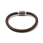 Leather Braided Cord Bracelet with 304 Stainless Steel Magnetic Column Clasps for Men Women