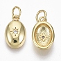 Brass Micro Pave Cubic Zirconia Charms, with Jump Ring, Nickel Free, Oval with Star, Clear