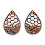 Natural Walnut Wood Pendants, Undyed, Hollow Teardrop Charm with Bees
