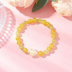 Браслеты из стеклянных бусин с трещинами и распылением для женщин, круглый и сердце, с акриловыми шариками