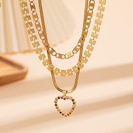 3шт. латунные ожерелья с подвеской в форме сердца из кубического циркония, 201 комплекты цепочек из нержавеющей стали для женщин, повседневная праздничная одежда