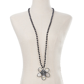 Стеклянные круглые бусины сплава кулон цветок длинные ожерелья для женщин