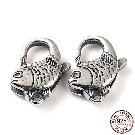 925 Thailand Sterling Silver Lobster Claw Clasps, Fish, with 925 Stamp