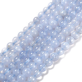 Grade AA Natural Blue Chalcedony Beads Strands, Round