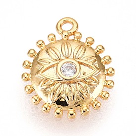 Латунные микропаве прозрачные подвески с фианитом, солнце со сглаза, без кадмия, без никеля и без свинца