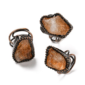 Irregular Oval Natural Citrine Adjustable Rings, Red Copper Tin Finger Ring, Cadmium Free & Lead Free