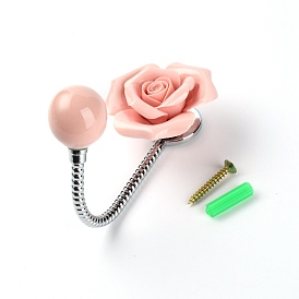 Porcelain Clothes Hook, with Zinc Alloy Clothes Pothook, with Iron Screw and Plastic Plug Accessories, Flower