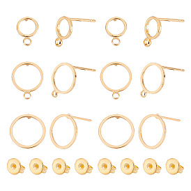 30шт 3 стиль латунные серьги-гвоздики cricle фурнитура, с горизонтальными петлями и фрикционными гайками 30шт.