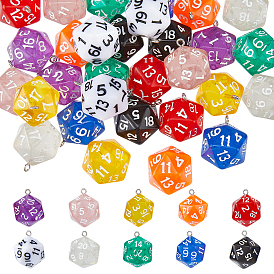 30 шт 10 цвета прозрачные подвески из смолы, игральная кость, с железной платиной петлей, граненые