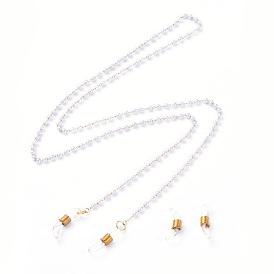 Cadenas de anteojos, correa para el cuello para anteojos, con abs de plástico imitación perla, cadenas de latón con cuentas y extremos de bucle de silicona
