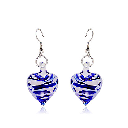 Серьги-подвески из стекла и воскового шнура, сердце, платина