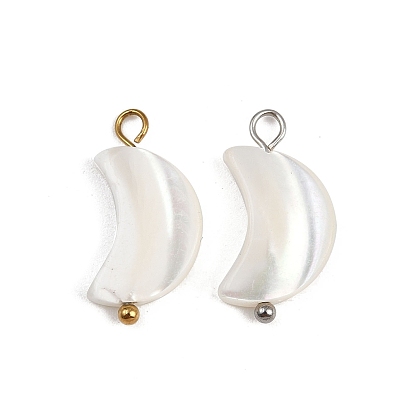 Подвески из натуральных ракушек в форме луны, с 304 петлями из нержавеющей стали, цвет морской раковины, ионное покрытие (ip)