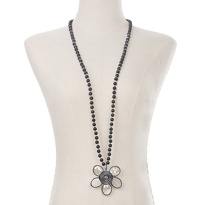 Стеклянные круглые бусины сплава кулон цветок длинные ожерелья для женщин