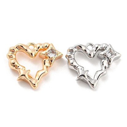 Brass Micro Pave Cubic Zirconia Pendants, Cadmium Free & Nickel Free & Lead Free, Heart Charm