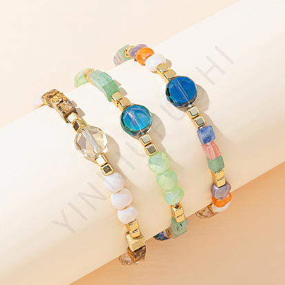 Bohemian Style Colorful Crystal Bracelet for Women, Adjustable Elastic Beaded Wristband