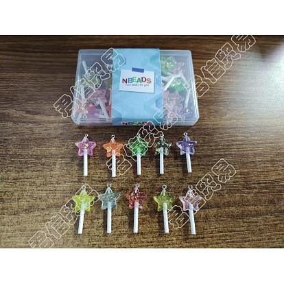 Nbeads 40Pcs 10 Colors Resin Pendants, with Platinum Tone Iron Loop and Paillette/Sequins, Plastic Handle, Star Lollipop