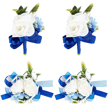 Broche boutonnière de fleur et corsage de poignet en tissu de soie, pour le mariage, décorations de fête