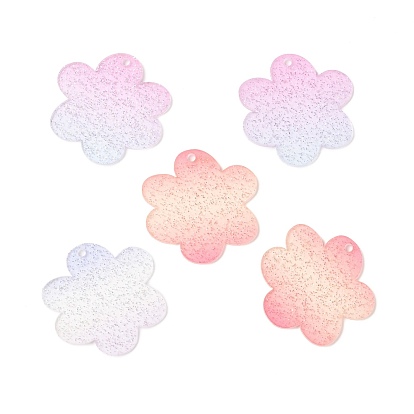 Transparent Acrylic Pendants, with Glitter Powder, Flower