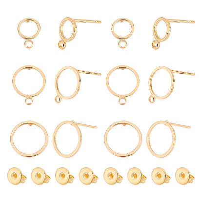 30шт 3 стиль латунные серьги-гвоздики cricle фурнитура, с горизонтальными петлями и фрикционными гайками 30шт.