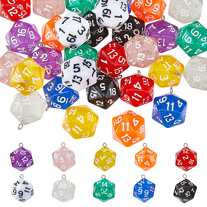 30 шт 10 цвета прозрачные подвески из смолы, игральная кость, с железной платиной петлей, граненые