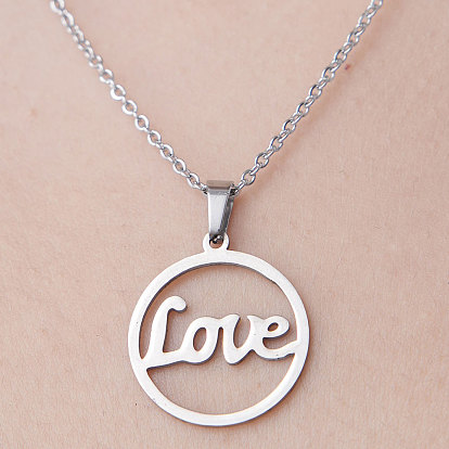 201 Stainless Steel Word Love Pendant Necklace