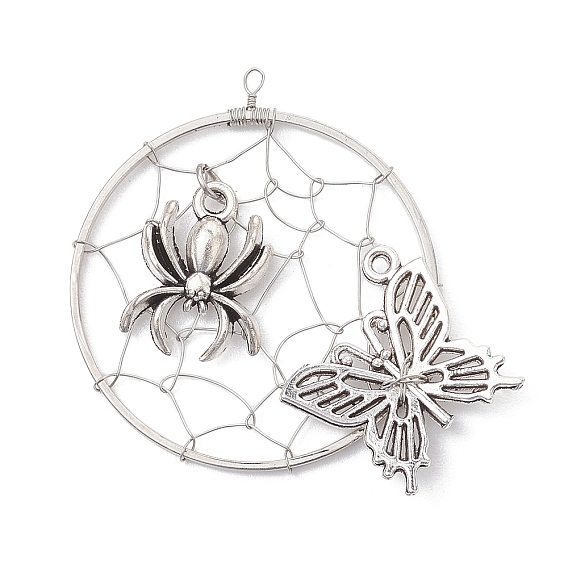 Подвески из цинкового сплава в тибетском стиле на Хэллоуин, с латунными связывая колец, бабочка