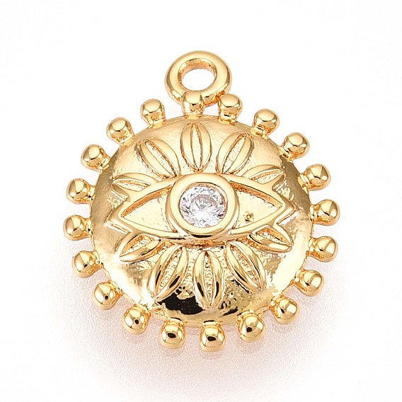 Латунные микропаве прозрачные подвески с фианитом, солнце со сглаза, без кадмия, без никеля и без свинца