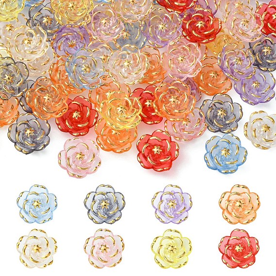 80шт. 9 цвета прозрачные акриловые бусины камелии, золотой металл обвитыми