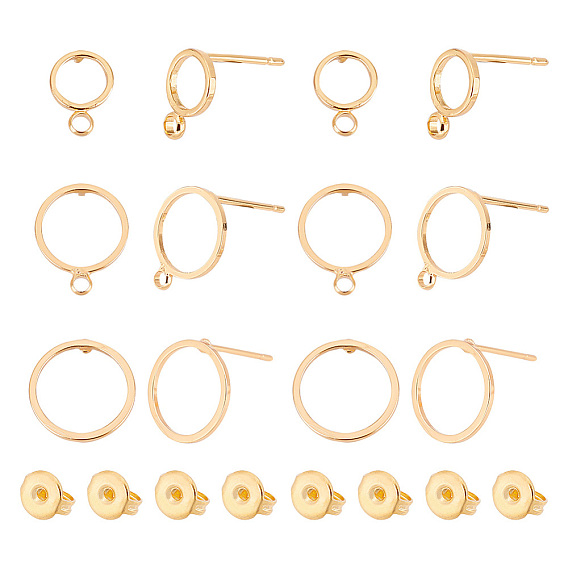 30шт 3 стиль латунные серьги-гвоздики cricle фурнитура, с горизонтальными петлями и фрикционными гайками 30шт.