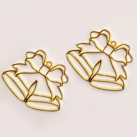 Zinc Alloy Open Back Bezel Pendants, For DIY UV Resin, Epoxy Resin, Pressed Flower Jewelry, Long-Lasting Plated, Christmas Bell