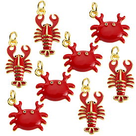 8шт 2 стили латунные эмалевые подвески, с целью перехода в кольце, без свинца и без кадмия, долговечный, стойки покрытие, амулет краба/омара, реальный 18 k позолоченный