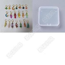 20 pcs 20 pendentifs en émail de pierres précieuses et d'alliages naturels et synthétiques de style, avec chaînes porte-câbles en fer & 304 perles d'espacement en acier inoxydable, lune et étoile et planète et puces
