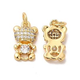 Rack Plating Brass Micro Pave  Cubic Zirconia Pendants, with Jump Rings, Cadmium Free & Lead Free, Bear