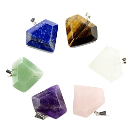 Natural Gemstone Faceted Pendants, Diamond Charms with Platinum Tone Metal Snap on Bails