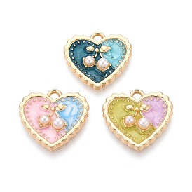 Подвески из эмали и сплава, с ABS имитации жемчуга, сердце с вишневым шармом, золотые