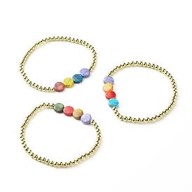 Flat Round Drawbench Acrylic Beads Stretch Bracelets, with ABS Plastic Ball Chain
