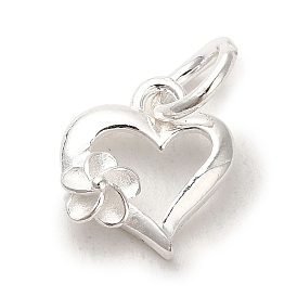 925 Sterling Silver Heart with Flower Charms, with Jump Rings & 925 Stamp